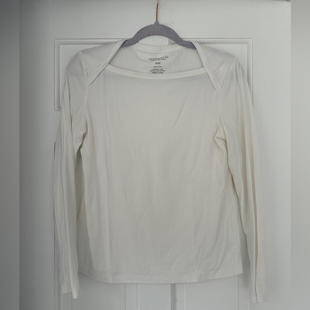 Jones & Co. Jones New York White Long Sleeve Casual Tee in Size Medium